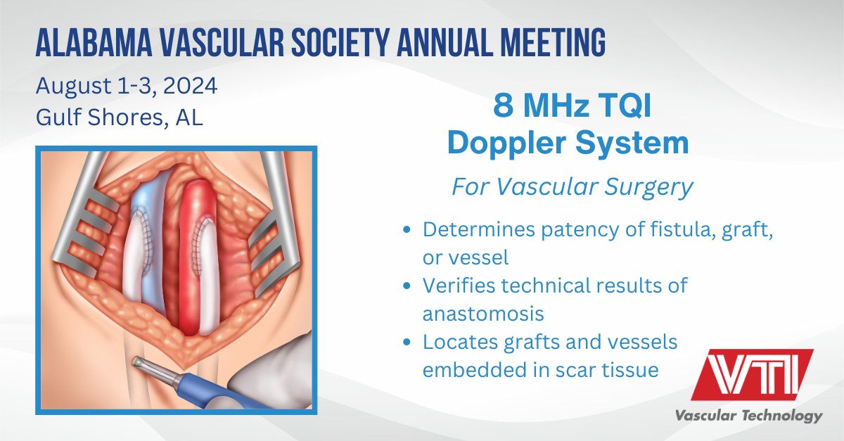 Vascular Technology, Incorporated (@vasculartechinc) on Twitter photo We're exhibiting at AVS 2024! Be sure to visit the #VTI booth to hear "the sound of reliability" of our surgical #Doppler Systems!
Learn more 👉 vti-online.com/products/doppl…
#vascular #vascularsurgery We're exhibiting at AVS 2024! Be sure to visit the #VTI booth to hear "the sound of reliability" of our surgical #Doppler Systems!
Learn more 👉 vti-online.com/products/doppl…
#vascular #vascularsurgery