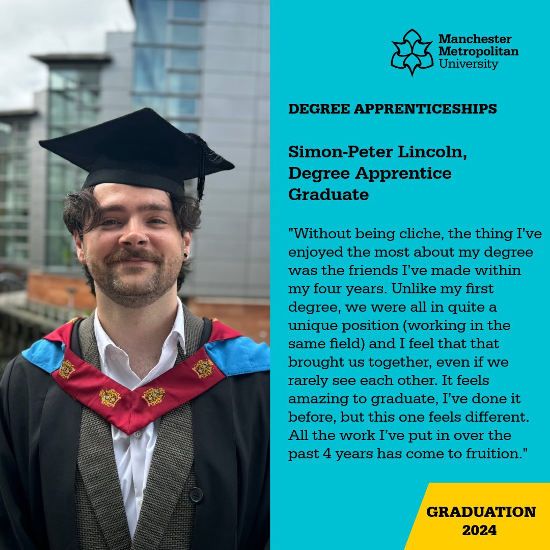MMUApprentice's tweet photo. Simon-Peter Lincoln, our User Experience degree apprentice at @Apadmi, graduates today with our first UX cohort. 🌟

He shared with us what he's enjoyed most about his degree apprenticeship experience and how he feels about graduating today.

Congratulations, Simon!  #McrMetGrad https://t.co/LxJGthVNfR