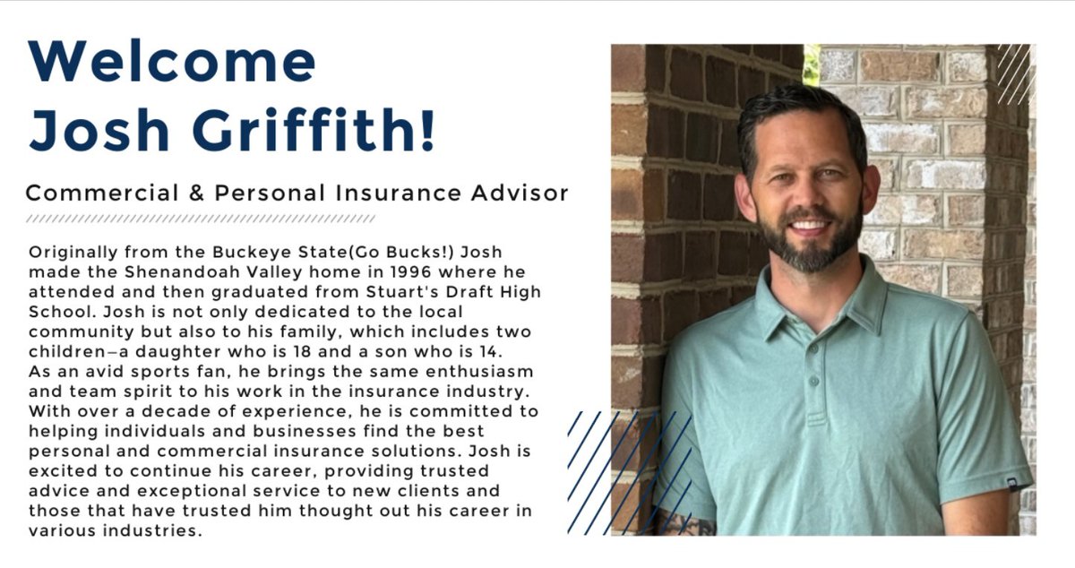 Weaver_Ins's tweet photo. 🎉 Welcome Josh to our team! 🎉
We are excited to introduce Josh, our newest insurance advisor, specializing in both commercial and personal lines.
Join us in giving Josh a warm welcome! 👏
#InsuranceAdvisor #WaynesboroVA https://t.co/r81JH3Hzh2