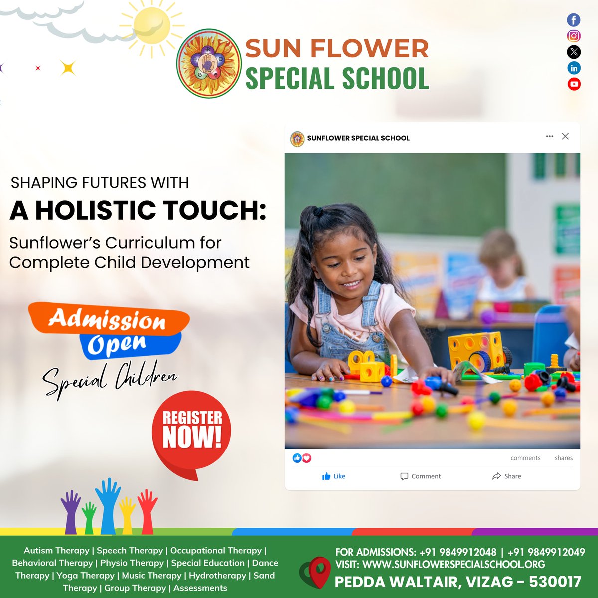 SpecialSchool55's tweet photo. Looking for the best place for your child's unique needs? Sunflower Special School is here for you.

 FOR ADMISSIONS: +91 9849912048 | +91 9849912049

#SunflowerSpecialSchool #BestSchoolNearMe #BestTeaching #BestEducationInstitute #BrightFuture #FutureLeaders  #StudentSuccess https://t.co/reh0QvOOa6