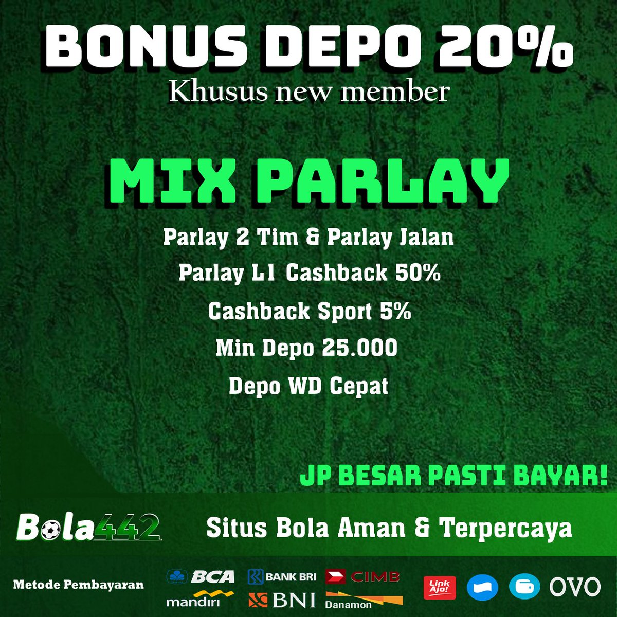 bola442sport's tweet photo. Situs rekomendasi untuk pasang Bola Mix Parlay 2 Tim atau pun Single Bet bisa langsung main di bola442, 𝟏𝟎𝟎𝟎% 𝐏𝐀𝐒𝐓𝐈 𝐁𝐀𝐘𝐀𝐑 !! 
⚽️Cashback Sportsbook Terbesar.
⚽️Parlay 5–10 Tim, Hadiah Jutaan Rupiah Setiap Hari Tanpa Diundi.
#bola442 #mixparlay https://t.co/4cGc1KeWC6