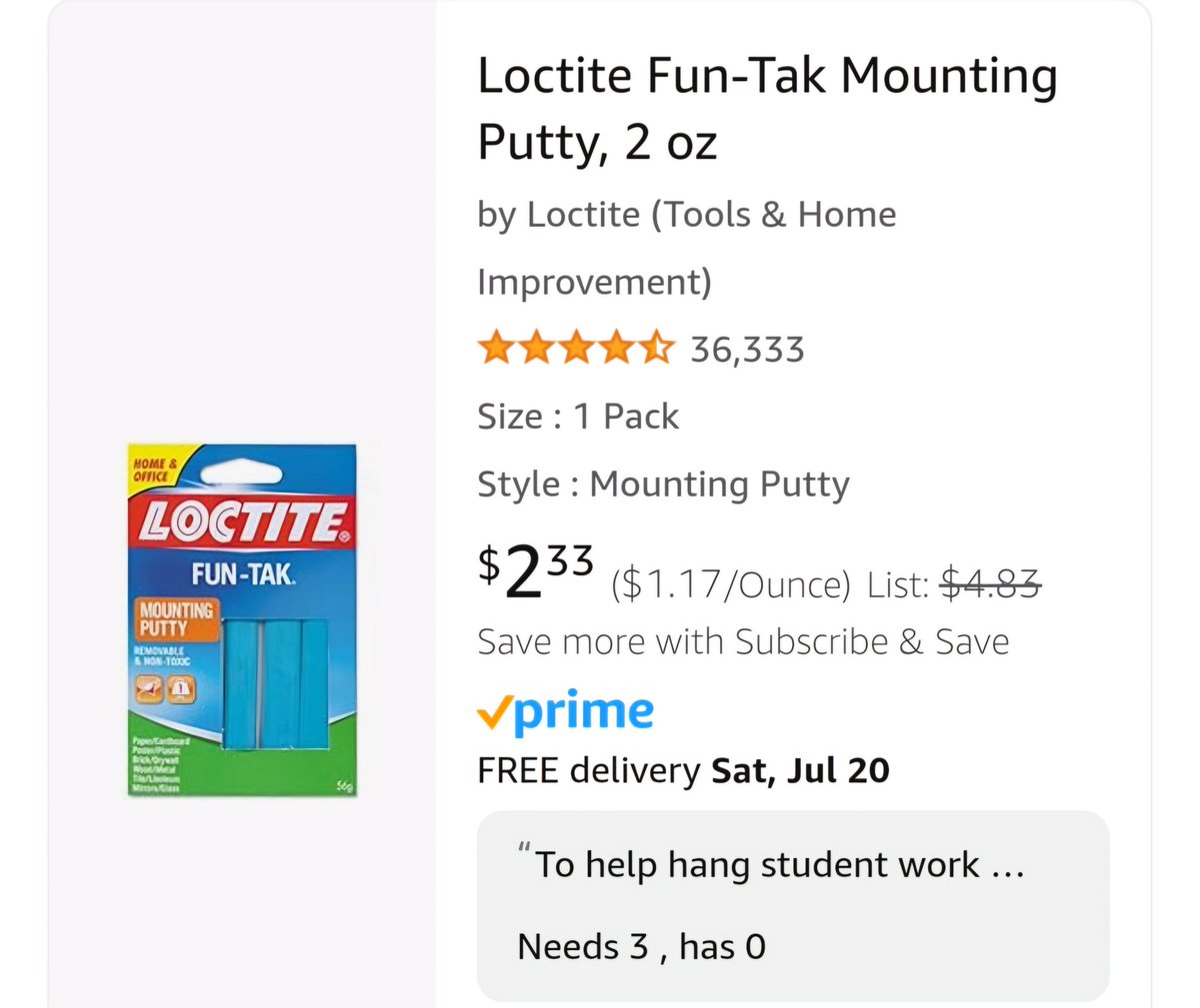 MrsMoyer16's tweet photo. #Teachers Drop a pic of your cheapest item and a link to your list👇 RP all, and let's help each other #clearthelist ✨️

Mine is fun-tak to help hang items in my classroom.
https://t.co/7jEuy03wuq https://t.co/xKFh43JbVl