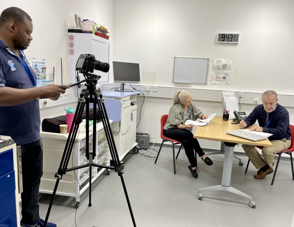 SimMKUH's tweet photo. SimMK filming more educational films- this one exploring sexism in undergraduate medicine and strategies to cope - 5 Ds and Bystander intervention - Watch SimMK films on the MKUH YouTube channel sim team playlist . https://t.co/DqshKYR60c