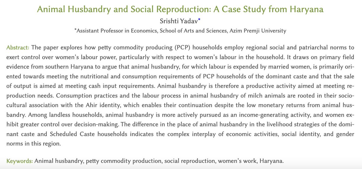 Srishting's tweet image. New *open access* paper (and one w a personal connection): capitalist firms devalue the labours of social reproduction by “exporting” it to gendered households & the state. But what do petty commodity producers, who embody both capital and labour, do? ras.org.in/index.php?Arti…