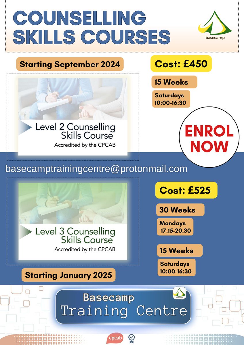 For more information about our courses visit
basecamp-chepstow.co.uk/training-centre
#counselling #counsellingskills #level2counsellingskills #level3counsellingskills #counsellortraining