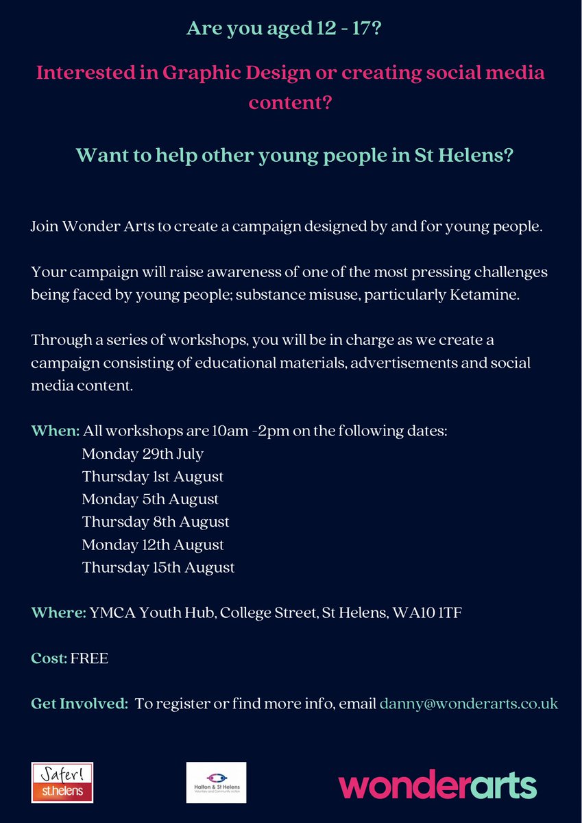 Wonder Arts (@wonderarts_nw) on Twitter photo We’re looking for young people aged 12 - 17 to take part in an exciting new project this Summer.
Email danny@wonderarts.co.uk to sign up or get more information We’re looking for young people aged 12 - 17 to take part in an exciting new project this Summer.
Email danny@wonderarts.co.uk to sign up or get more information