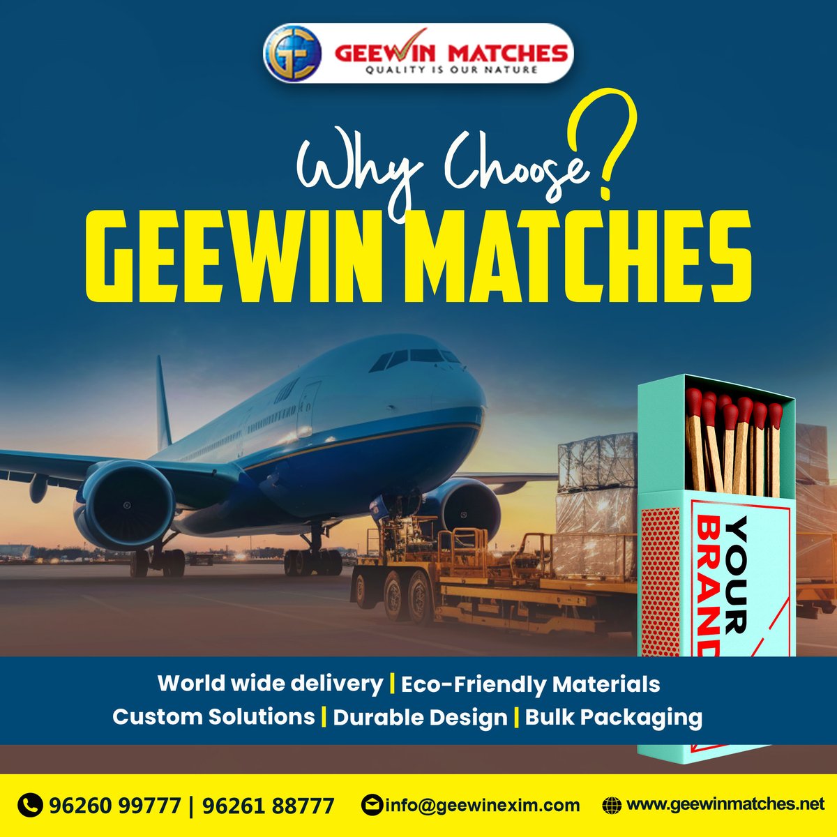GeewinM's tweet photo. ✈️ Why Choose Geewin Matches? ✈️
👉 Call Us: 919626099777
#GeewinMatches #MatchboxManufacturer #QualityMatches #EcoFriendly #CustomMatchboxes #BulkPackaging #DurableDesign #Madurai  #MatchboxExport #ReliableMatches #SafetyMatches #MatchIndustry #PremiumMatches #MatchboxDesign https://t.co/5CimR0eQ6f