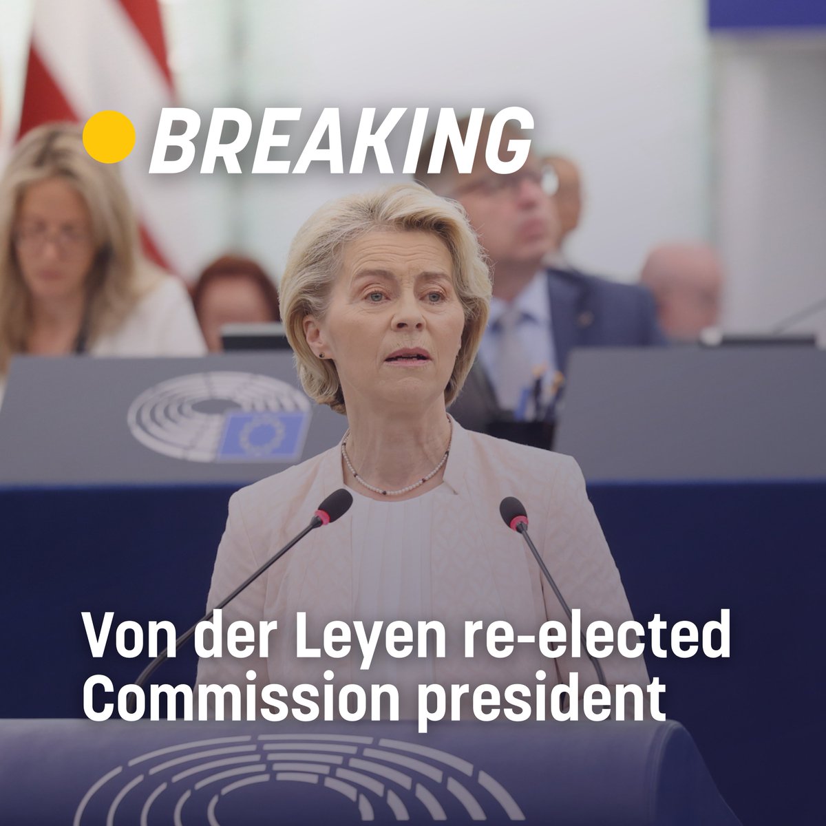 Euractiv's tweet image. 🚨 Von der Leyen re-elected Commission president

401 in favour, 284 against

#vonderLeyen #EuropeanCommission