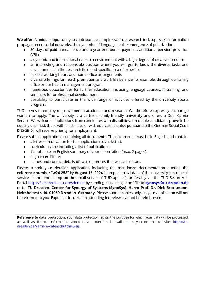 The first job is a 2 year Postdoc position with the option of extension. Send me a message if you have any questions or meet me <a href="/IC2S2/">IC2S2</a> in the coming days. Stay tuned for more in the near future. Deadline for application is August 16, more information: verw.tu-dresden.de/StellAus/stell…