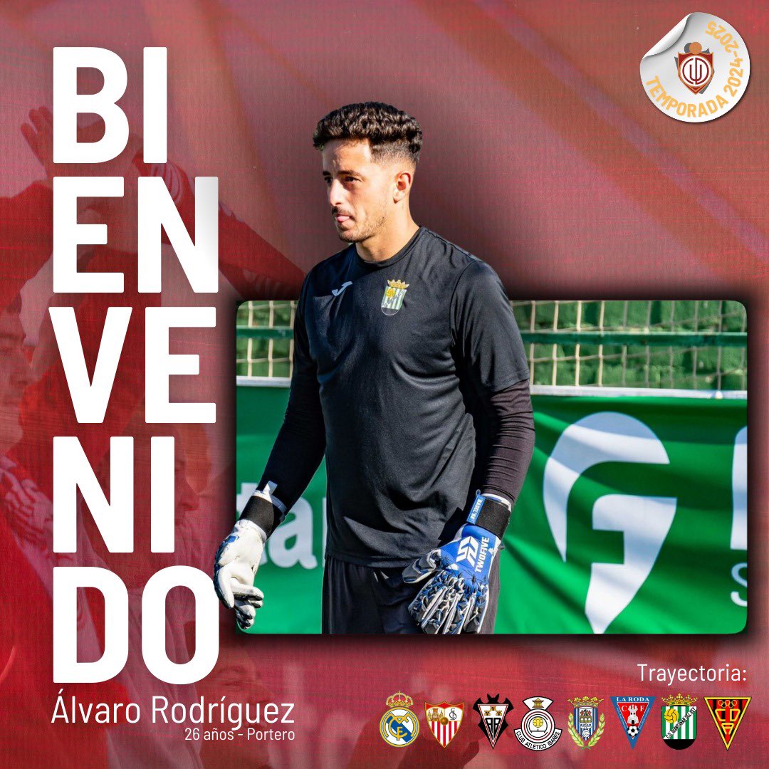 𝐀́𝐥𝐯𝐚𝐫𝐨 𝐑𝐨𝐝𝐫𝐢́𝐠𝐮𝐞𝐳 se convierte en nuevo jugador del #CDUtrera para la temporada 24/25.

🔙 El utrerano ha militado en las canteras de <a href="/realmadrid/">Real Madrid C.F.</a> y <a href="/SevillaFC/">Sevilla Fútbol Club</a>. Además, el guardameta fue internacional con la <a href="/SEFutbol/">Selección Española Masculina de Fútbol</a> sub-16 🇪🇸.

¡Bienvenido!

#FielesATi