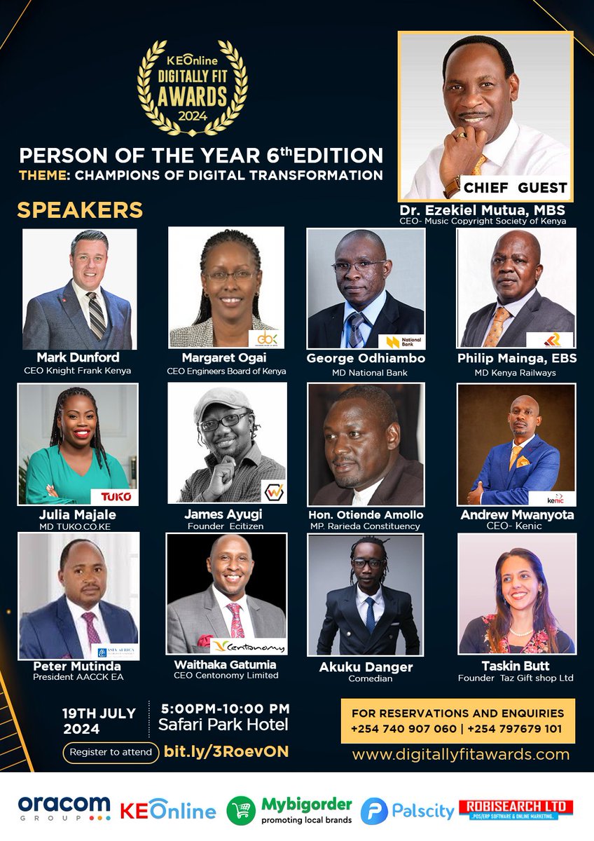 I will be attending #DigitallyFitAwards2024 Person of the Year Edition at Safari Park with 500 others. Nairobi CBD, Olive Mugenda, Moses Kuria, Citizen Tv, #OccupyUhuruPark #Maandamano