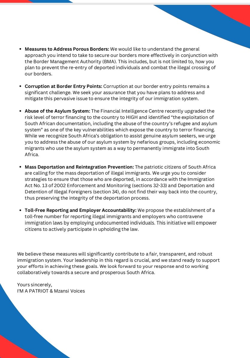 News: As South Africa has a new <a href="/HomeAffairsSA/">HomeAffairsSA 🇿🇦</a> minister, we <a href="/ImAPatriotSA/">ImApatriotSA</a> and <a href="/MzansiVoices/">#mZAnsiVoices</a> have penned yet another open letter to highlight critical issues to be considered by <a href="/Leon_Schreib/">Leon Schreiber</a> <a href="/MjovoWengulube/">SkhwamaSama🇮🇹Tariyana</a> @raisethealarm2 <a href="/GovernmentZA/">South African Government</a> <a href="/CyrilRamaphosa/">Cyril Ramaphosa 🇿🇦</a> <a href="/PresidencyZA/">The Presidency 🇿🇦</a> @1DUDULA