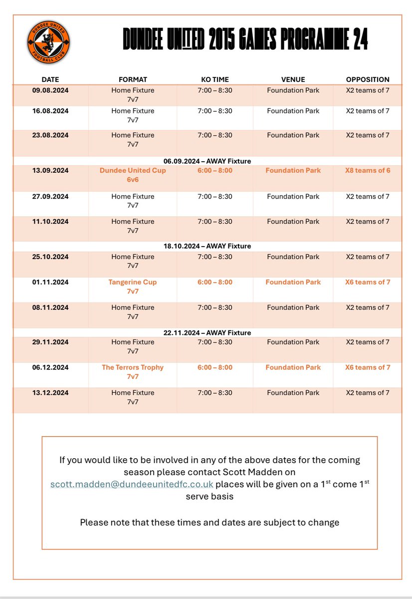 Opportunities for 2014 &amp; 2015 grassroots teams to play against our 2015 &amp; 2016 pre academy teams

Any 2014 (vs our 2015s) or 2015 (vs our 2016s) coaches please email me with any dates you are interested in

🟧⬜️