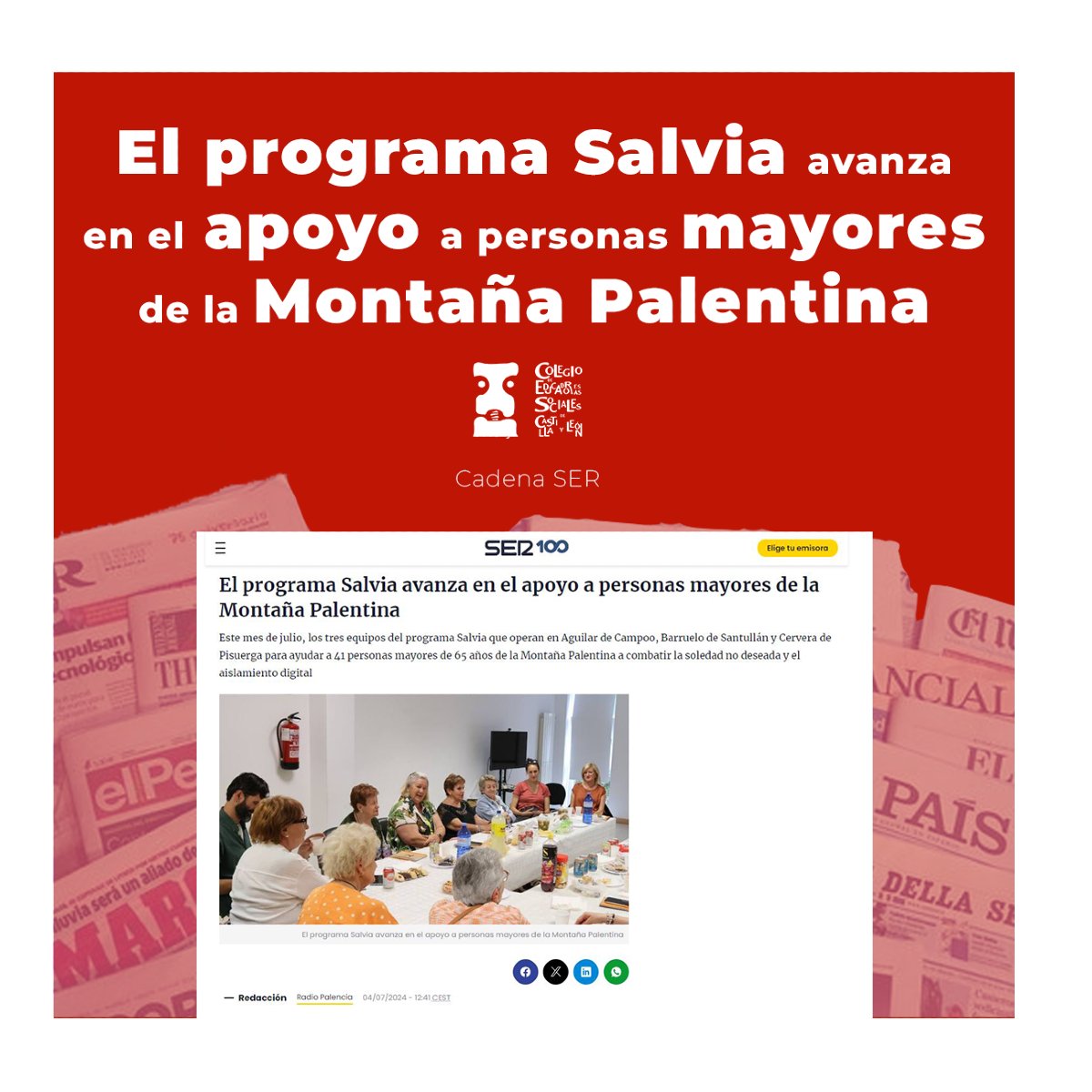CEESCYL's tweet photo. 🟣 Programa Salvia
Trabajo en equipo para combatir la soledad no deseada y el aislamiento digital en la Montaña Palentina.
Noticia completa @la_ser ➡️ https://t.co/qgXNGjbO7q
#EducaciónSocial #eduso #edsocial https://t.co/aHpsjfMBv6