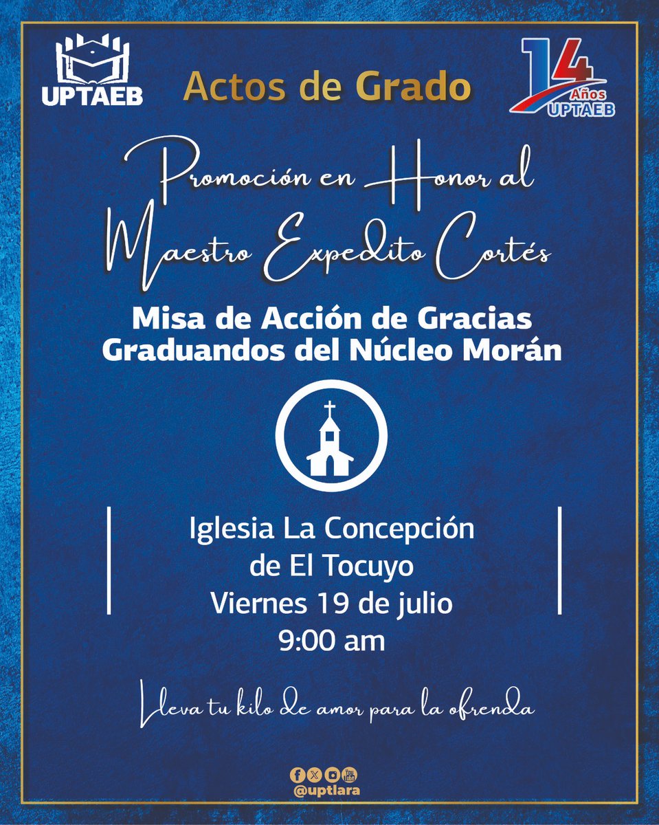 uptlara's tweet image. #Atencion Graduándos🎓
Promoción en Honor al Maestro Expedito Cortés
Inicia la fiesta académica de los Actos de Grado 2024 dando Gracias a Dios por las bendiciones recibidas.

#SomosUptaeb
#14AniversarioUptaeb
#VenezuelaObrera 

@michellyvivas