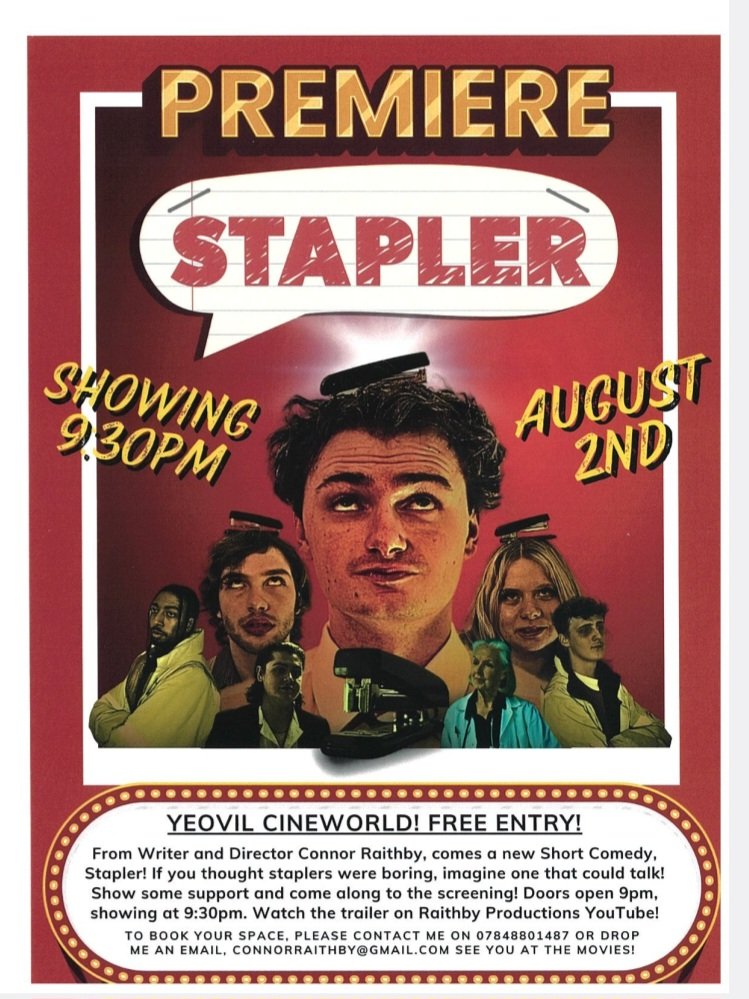 Support local film-maker <a href="/ConnorRaithby/">Connor Raithby</a> by getting free tickets to the premiere of his new short film #stapler showing <a href="/cineworld/">Cineworld</a> in Yeovil 2/8/24.

Watch the trailer here 👇
youtu.be/vt_otwJiyXw?fe…