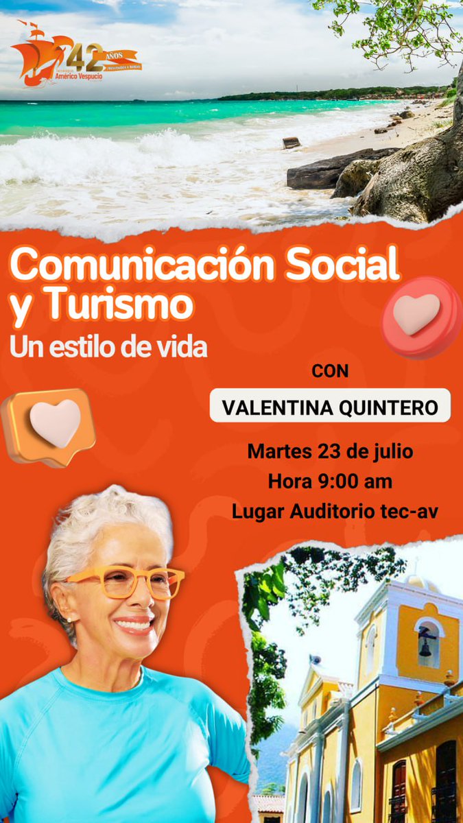 El Tecnológico Américo Vespucio te invita

Comunicación Social y Turismo: un estilo de vida
Invitada: Valentina Quintero
Martes 23 de julio de 2024
Hora: 9 am
Lugar: Auditorio tec-av

¡Bienvenidos a bordo!

#tecav
#IutavEstecav
#somoseltecnologico
#turismoyhoteleria #turismo