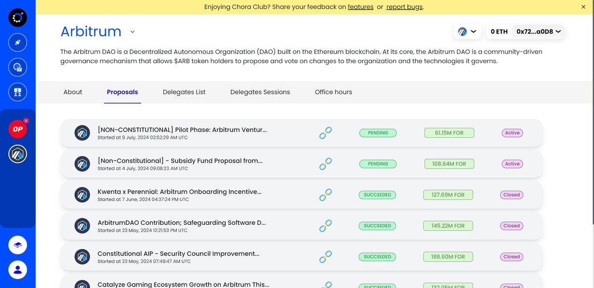 ChoraClub's tweet photo. 🚨 New Feature Alert: On-Chain Proposals Page!

Stay ahead in DAO governance. View and track all active on-chain proposals easily.

Real-time info for effective participation in DAO governance.

Join @ChoraClub today to participate in DAOs effectively! 👇

https://t.co/k6xaWwMfgM https://t.co/4edoKIRWqc