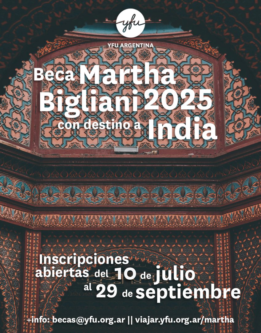 estebanscu's tweet photo. 🚨ALERTA DE BECAS🚨

¿Alguna vez pensaste con irte de intercambio y conocer otra cultural diametralmente diferente a la tuya? @yfuarg ofrece una beca del 100% (!) para estudiantes secundarios con buen desempeño académico q quieran ir de intercambio por un año a la India! https://t.co/56g8ply0SQ