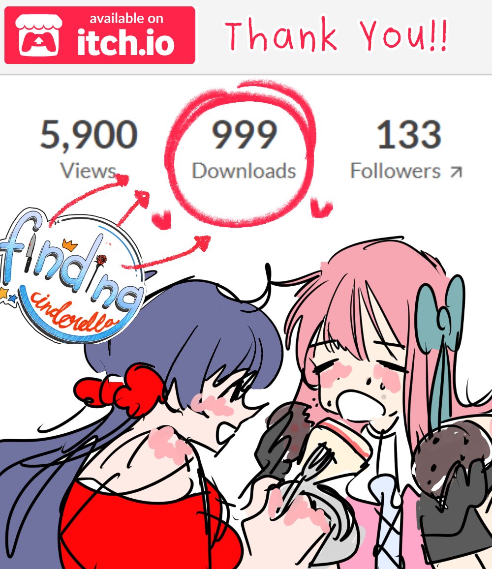 What?! Thank you so much for 999 downloads on Itch!
We've never in our wildest dreams imagined this, super crazy that we reached this milestone lol! Have Lady Anna and Kat eating cake! 
#indiegame #visualnovel