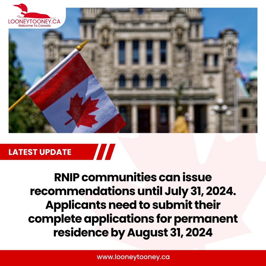 LooneyTooney_ca's tweet image. 📢 RNIP Update

The Rural and Northern Immigration Pilot ministerial instructions have been amended, allowing communities to issue recommendations until July 31, 2024. 

🌟Stay tuned for more updates on Canada Immigration!

#RNIP #ImmigrationUpdates #PermanentResidence