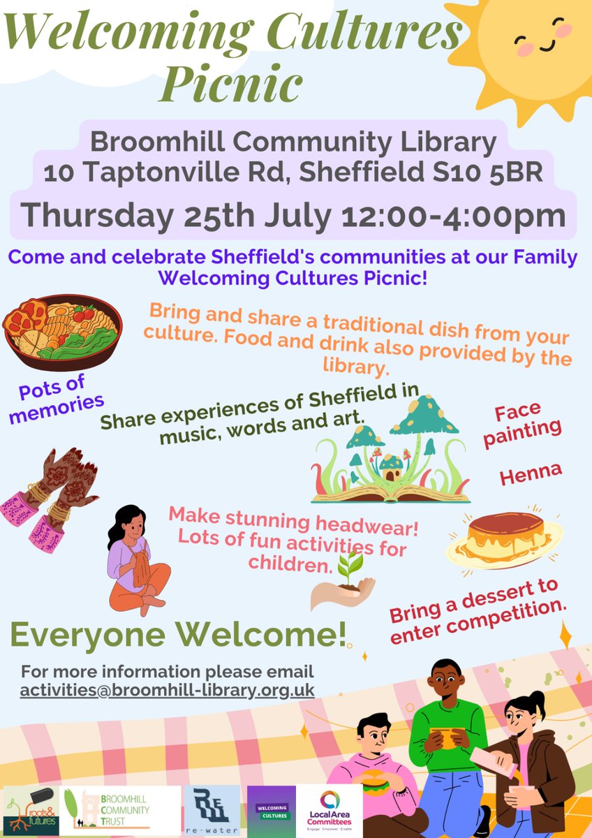 Central Sheffield (@centralsheff) on Twitter photo π£ Celebrate Sheffieldβs Diverse Communities at our Family <a href="/welcomingcult/">Welcoming Cultures UK</a> Picnic! ππ
π° Food!
π¨ Henna!
π Cultural Outfits!
π Face Painting!
π
Thurs, 25th July
π<a href="/BroomhilLibrary/">Broomhill Libraryπ</a>
π 12pm - 4pm
All welcome! Free event! π
Funded by Broomhill & Sharrow Vale Councillors π π£ Celebrate Sheffieldβs Diverse Communities at our Family <a href="/welcomingcult/">Welcoming Cultures UK</a> Picnic! ππ
π° Food!
π¨ Henna!
π Cultural Outfits!
π Face Painting!
π
Thurs, 25th July
π<a href="/BroomhilLibrary/">Broomhill Libraryπ</a>
π 12pm - 4pm
All welcome! Free event! π
Funded by Broomhill & Sharrow Vale Councillors π