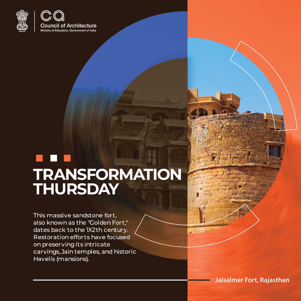 CouncilofArchi1's tweet image. Explore the stunning 12th-century Jaisalmer Fort, a masterpiece under restoration to preserve its intricate beauty and heritage for future generations. 🏰✨ 

#TransformationThursday #GoldenFort  #archaeologicalpark #architecturalhistory #councilofarchitecture