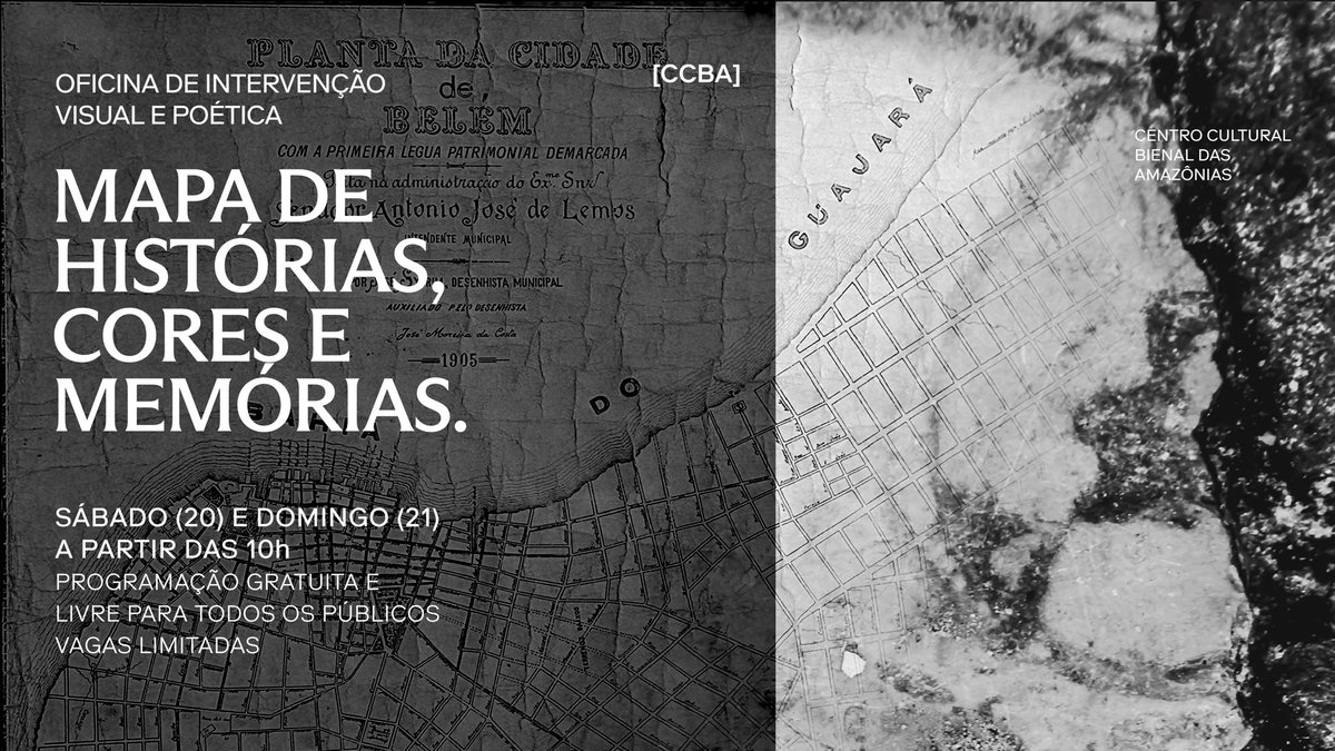 bienalamazonias's tweet photo. Sábado (20) e Domingo (21) tem Oficina de Intervenção Visual e Poética no [CCBA]. A programação tem como objetivo criar intervenções sobre a Planta da Cidade de Belém do ano de 1905. Não fique de fora. Faça agora mesmo a sua inscrição: https://t.co/AOKQ3ZcKIu https://t.co/S16c0dA2Ep