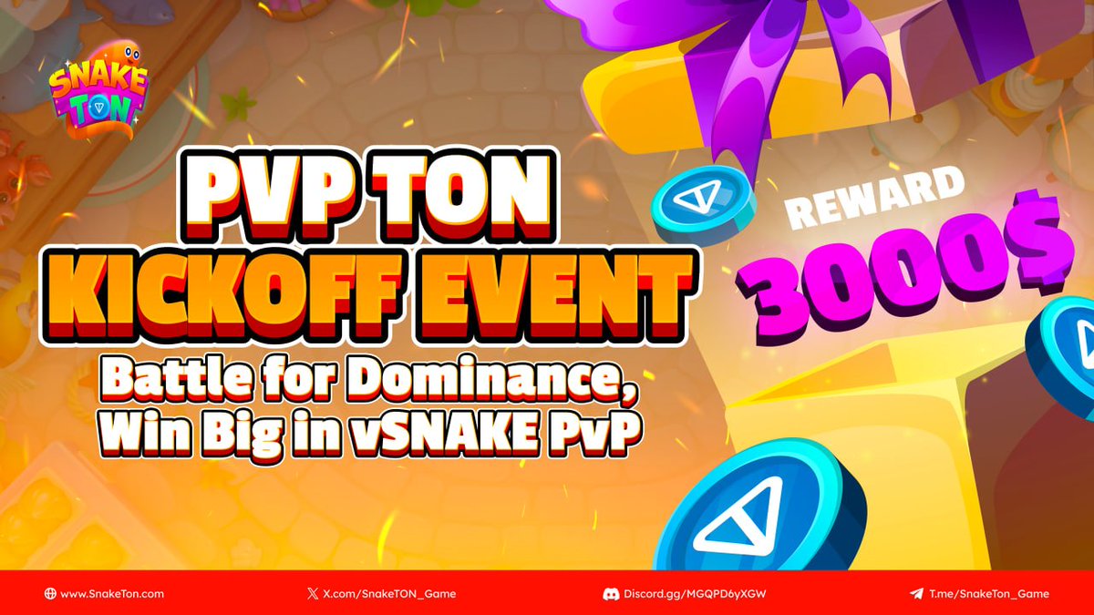 🏆 PvP TON KICKOFF EVENT🏆
Battle for Dominance, Win Big in vSNAKE PvP

🎁 Prize Pool: 3000$ rewards 
(for top 20 PvP vSnake each day)

Prize Breakdown:
1️⃣ Top 1: 1 $TON + 45 USDT in $MOUSE
2️⃣ Top 2: 0.5 $TON + 35 USDT in $MOUSE
3️⃣ Top 3: 0.4 $TON + 20 USDT in $MOUSE
💕Top 4: 0.3