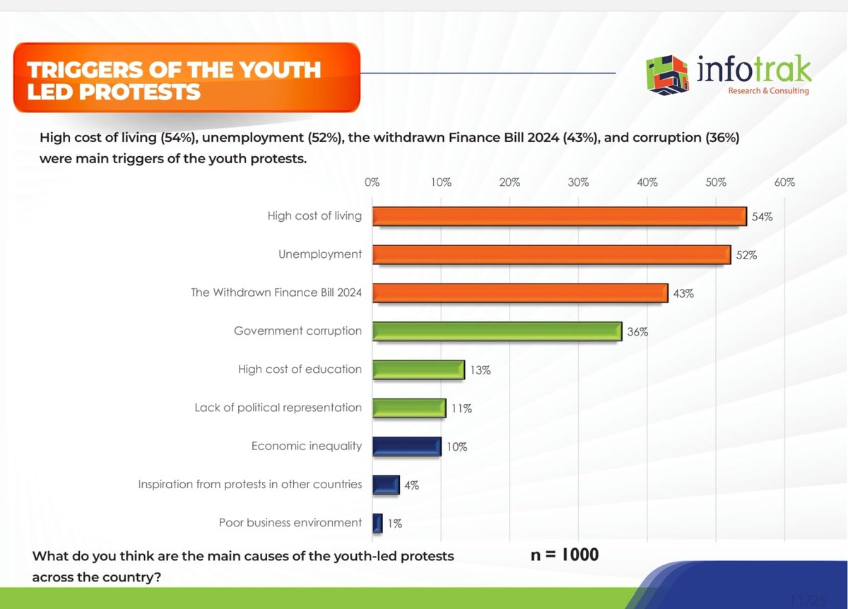 InfotrakN's tweet photo. Main triggers of the youth-led protests: high cost of living (54%), unemployment (52%), and the withdrawn Finance Bill 2024 (43%).
#genzpoll #youthvoices #voiceofthepeople #informationispower #infotrak
https://t.co/ywZsZS8B5p https://t.co/RdToHoRJd4