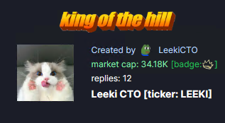 LeekiCTO's tweet photo. koth reached in minutes for $LEEKI

see you at millys https://t.co/32IjffTGn9