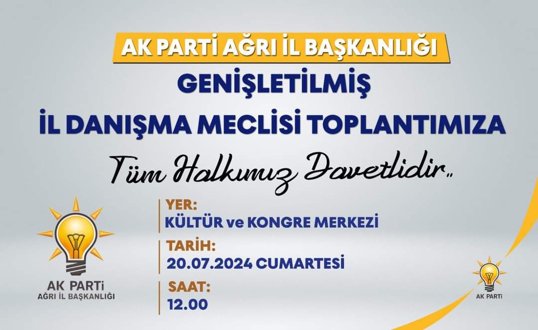 Kıymetli Hamurlu kardeşlerim, 20/07/2024 Tarihinde yapılacak İl danışma meclisi Toplantısına hepiniz davetlisiniz.