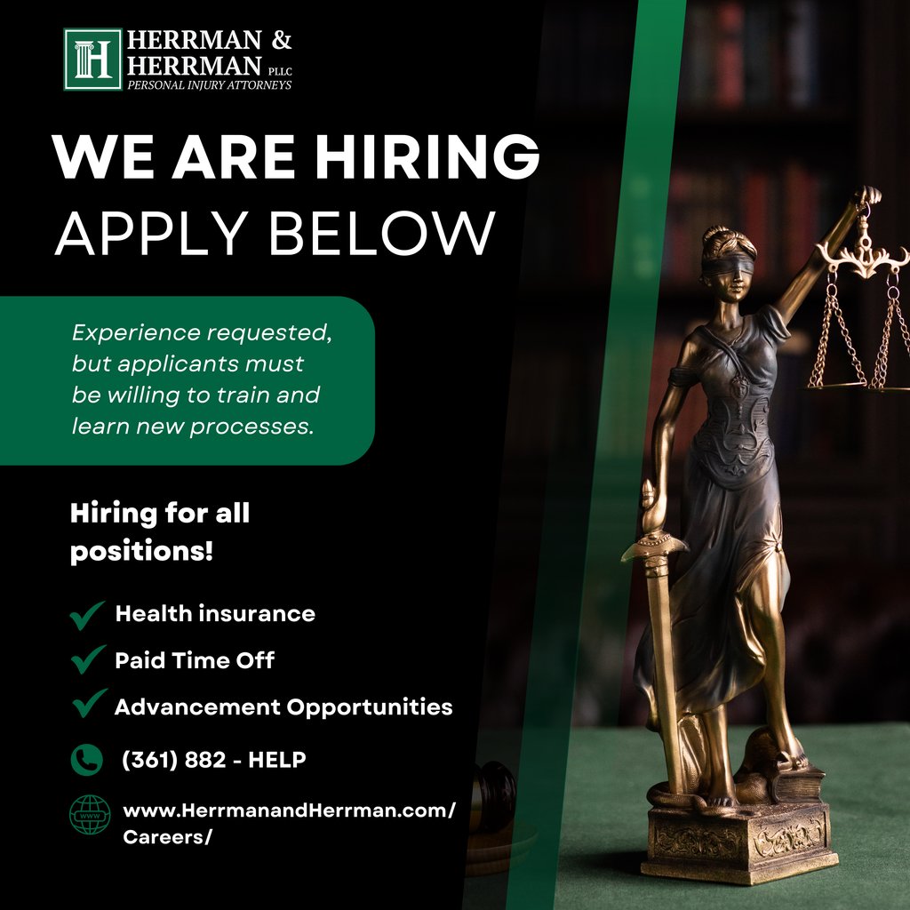 herrmanlawfirm's tweet photo. 🌟 Explore a rewarding career with Herrman and Herrman! 🌟

✨Administrative Staff 
✨Attorneys 
✨Intake Specialists 
✨Bookkeepers

https://t.co/sEZuzhaYFd

Join us in getting accident victims justice!  #HerrmanAndHerrman #LegalCareers #JoinOurTeam #CareerOpportunities #job https://t.co/WqHXbbefaF