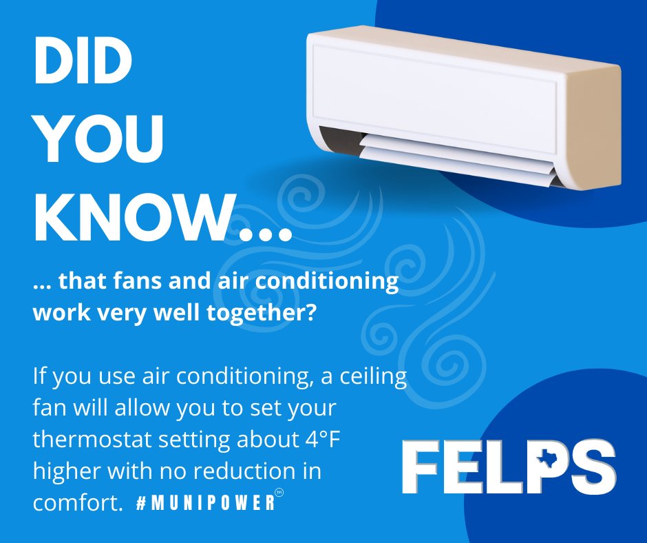 FELPS_Electric's tweet image. Set your thermostat as high as comfortably possible in the summer, ideally 78°F or higher. Every degree of extra cooling will increase energy usage by 6 to 8%! #AirConditioningTips #Summer #MuniPower