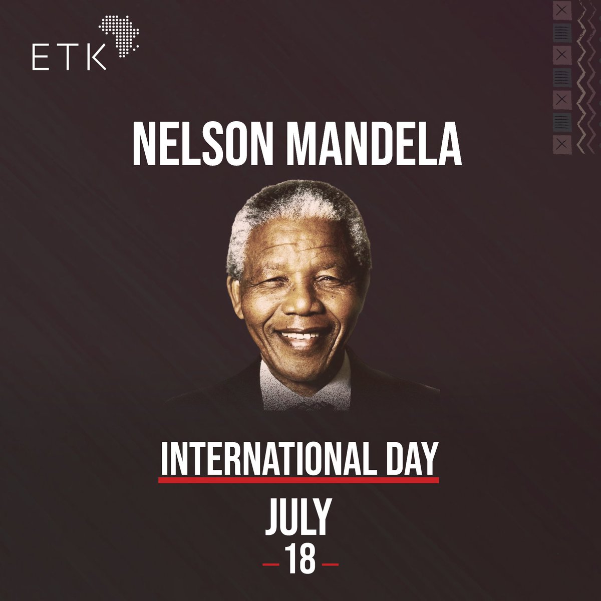 Celebrating #MandelaDay2024!

At ETK Group, we are inspired by Mandela's vision and legacy of equality and economic empowerment for Africa and Africans, which mirrors our mission of enabling the social and economic development of Africa.

 #ActForChange #InspireAction #ETKGroup