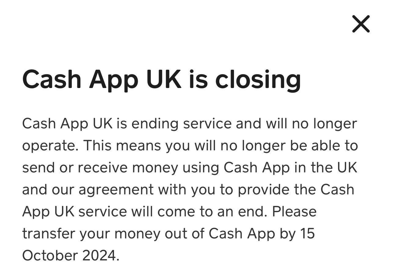 𝕏 on X: &ldquo;CashApp closing in the UK😭 https://t.co/9w30blvsxY&rdquo; / X