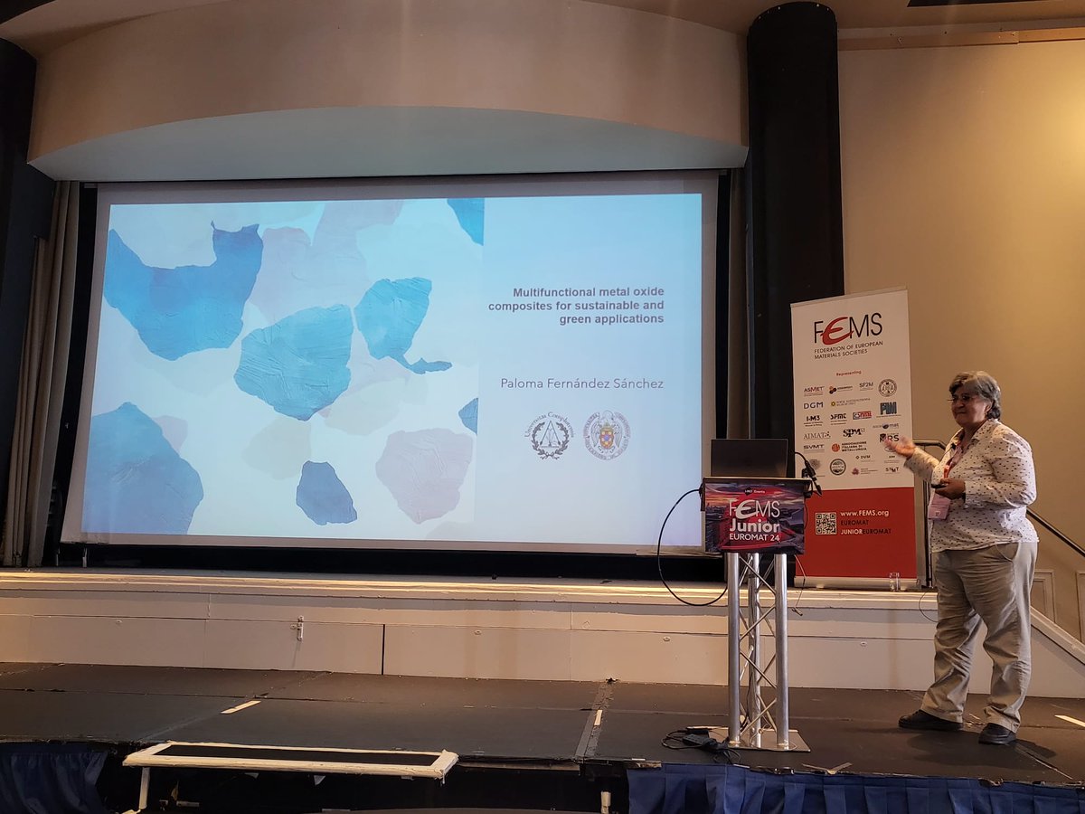 FEMS (Federation of European Materials Societies) (@fems_eu) on Twitter photo 'Multifunctional metal oxide composites for sustainable and green applications'
Final Keynote for FEMS #JuniorEUROMAT24 by past FEMS President & conference co-Chair Paloma Fernandez, Universidad Complutense de Madrid
#JEM #JEM24 #JuniorEUROMAT24 <a href="/iom3/">The Institute of Materials, Minerals & Mining</a> @iom3events <a href="/unicomplutense/">Complutense</a> 'Multifunctional metal oxide composites for sustainable and green applications'
Final Keynote for FEMS #JuniorEUROMAT24 by past FEMS President & conference co-Chair Paloma Fernandez, Universidad Complutense de Madrid
#JEM #JEM24 #JuniorEUROMAT24 <a href="/iom3/">The Institute of Materials, Minerals & Mining</a> @iom3events <a href="/unicomplutense/">Complutense</a>