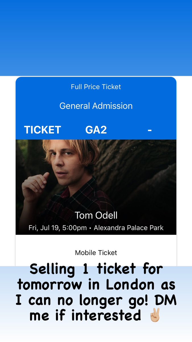 athens91's tweet photo. Selling 1 ticket for Tom Odell tomorrow at Alexandra Palace Park in London as I can no longer attend! DM if interested ✌🏼#tomodell #tickets https://t.co/YNiAMuEHEw