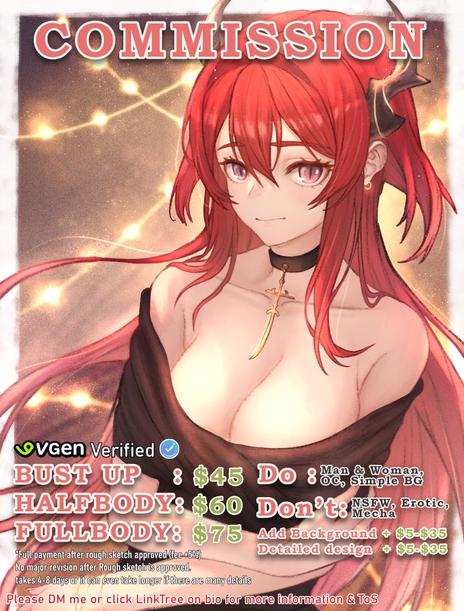 [REPOST ARE VERY APPRECIATED] 
Hello. My commission is open!✨
.  
Please DM me or click LinkTree on bio for more information &amp; ToS. Thank You!    
#VGenOpen #ArtCommission