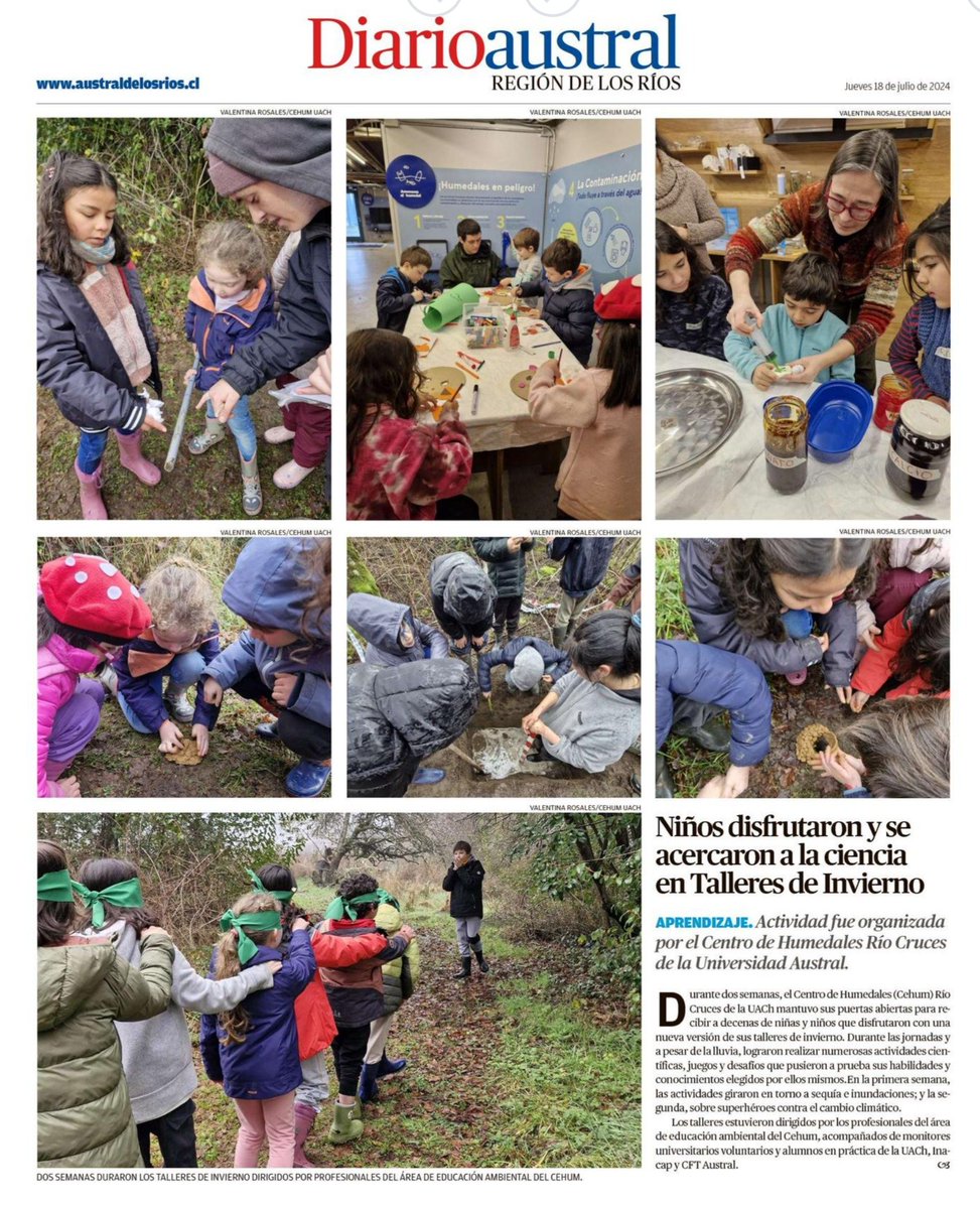 centrohumedales's tweet photo. Hoy el Diario Austral destaca las entretenidas jornadas que vivimos con los niños y niñas que participaron de nuestros talleres de invierno! ¡Lo pasamos increíble, nos sorprendimos y aprendimos mucho! #ValdiviaCl #educacionambiental #airelibre #invierno #ciencia @UAustraldeChile https://t.co/yLvGWh12vd