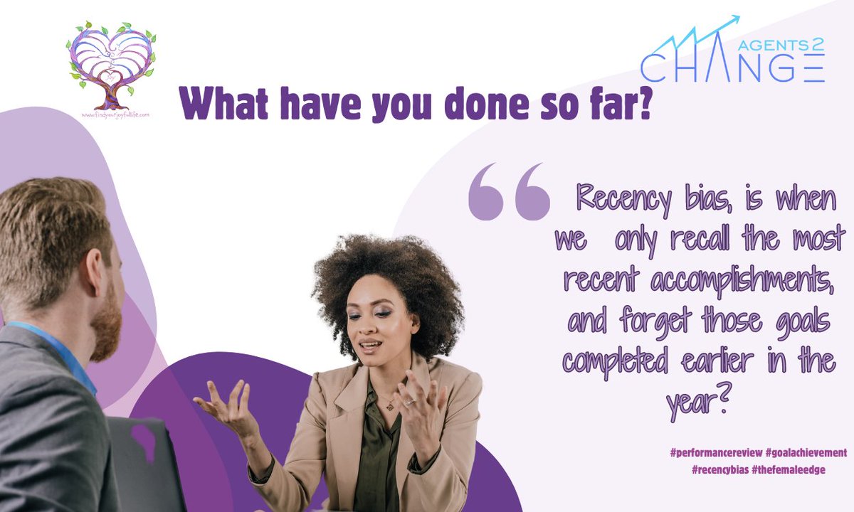 MarytmcGuire's tweet photo. Recency bias stops us really appreciating all the work and little accomplishments that make up our hard work. Start building your inventory today.  Read on: https://t.co/8YJ89Y7c0c
#careersuccessforwomen,  #performancereview, #recencybias, #thefemaleedge, #findyourjoyfullife https://t.co/TY2EB7EuU9