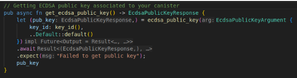stevekimoi's tweet photo. When it comes to Chain Fusion on ICP, the canister has to be compatible with the blockchain network it's interacting with 

So you might be curious, how are Ethereum addresses generated from an ICP Canister 🤔? 

Let’s see how 👇

The first step is to obtain an ECDSA public key associated with your canister, which is done by calling the “ecdsa_public_key” method from the management canister

Once you’ve gotten the public key, you convert it to a Secp256k1 format, you then get the encoded point of the public key in uncompressed format and convert the encoded point to a byte array

The next step is to compute the Keccak-256 hash of the public bytes, then convert the last 20 bytes of the hash to an Ethereum address

Once the address has been converted, you then convert it as a checksum address using the to_checksum function

And finally, this is how the whole function looks like

And that is just a small section of the multichain interoperability of ICP. 

Generating these Ethereum addresses bridges the gap between the two blockchain ecosystems which opens up room for a wide range of possibilities

Interesting right?