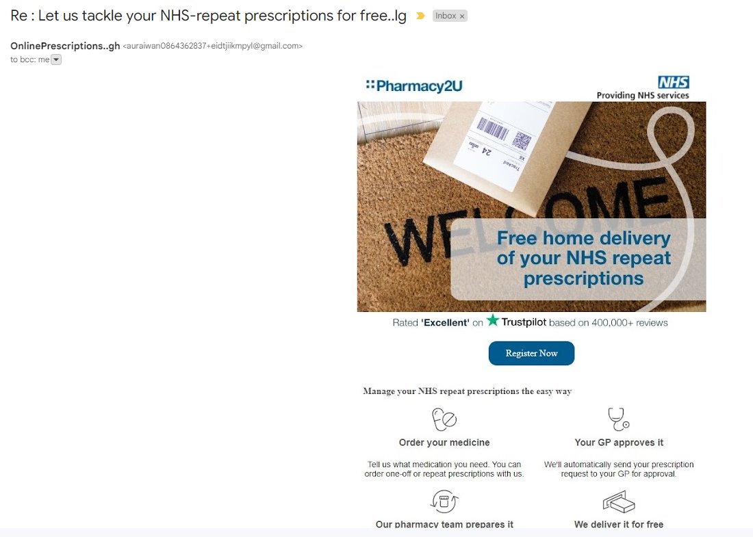 quigger's tweet image. Hi @Pharmacy2U I received spam purporting to be you. I marked a spam but wondered if you wanted to know?