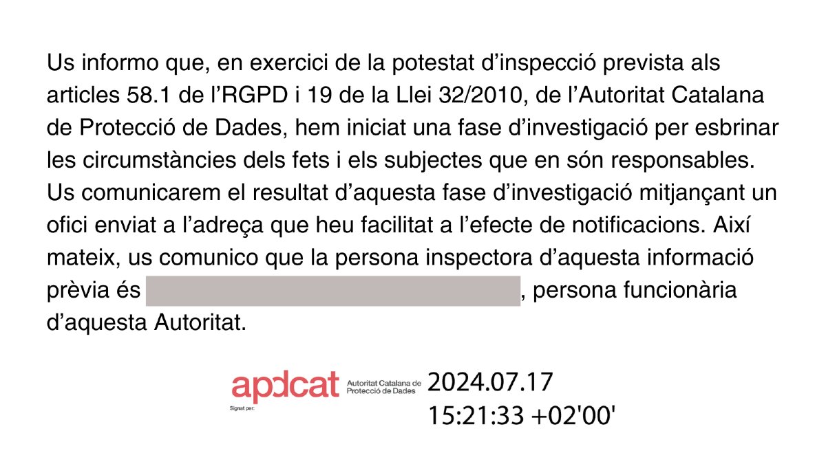 🔍«Hem iniciat una fase d'investigació (…) dels fets i els subjectes (…) responsables»

⚖️La investigació de #ProteccióDeDades sobre el #CasVirginius ha començat.

#Badalona #DretsHumans