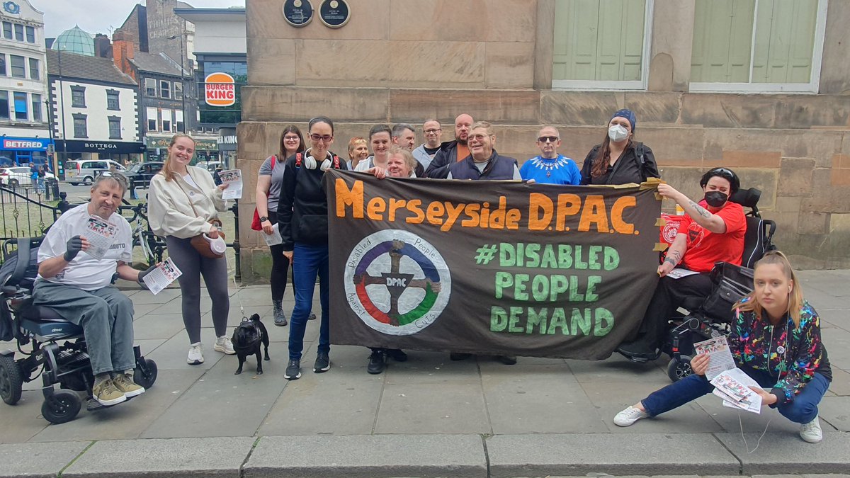 MerseysideDPAC's tweet image. Today we were present on the streets of Liverpool with our new Merseyside DPAC banner for #DisabledPeopleDemand. We acted fir the rights of Disabled People as @Dis_PPL_Protest held their Lobdon event. We distributed hundreds of leaflet to the people of #Liverpool with our demands