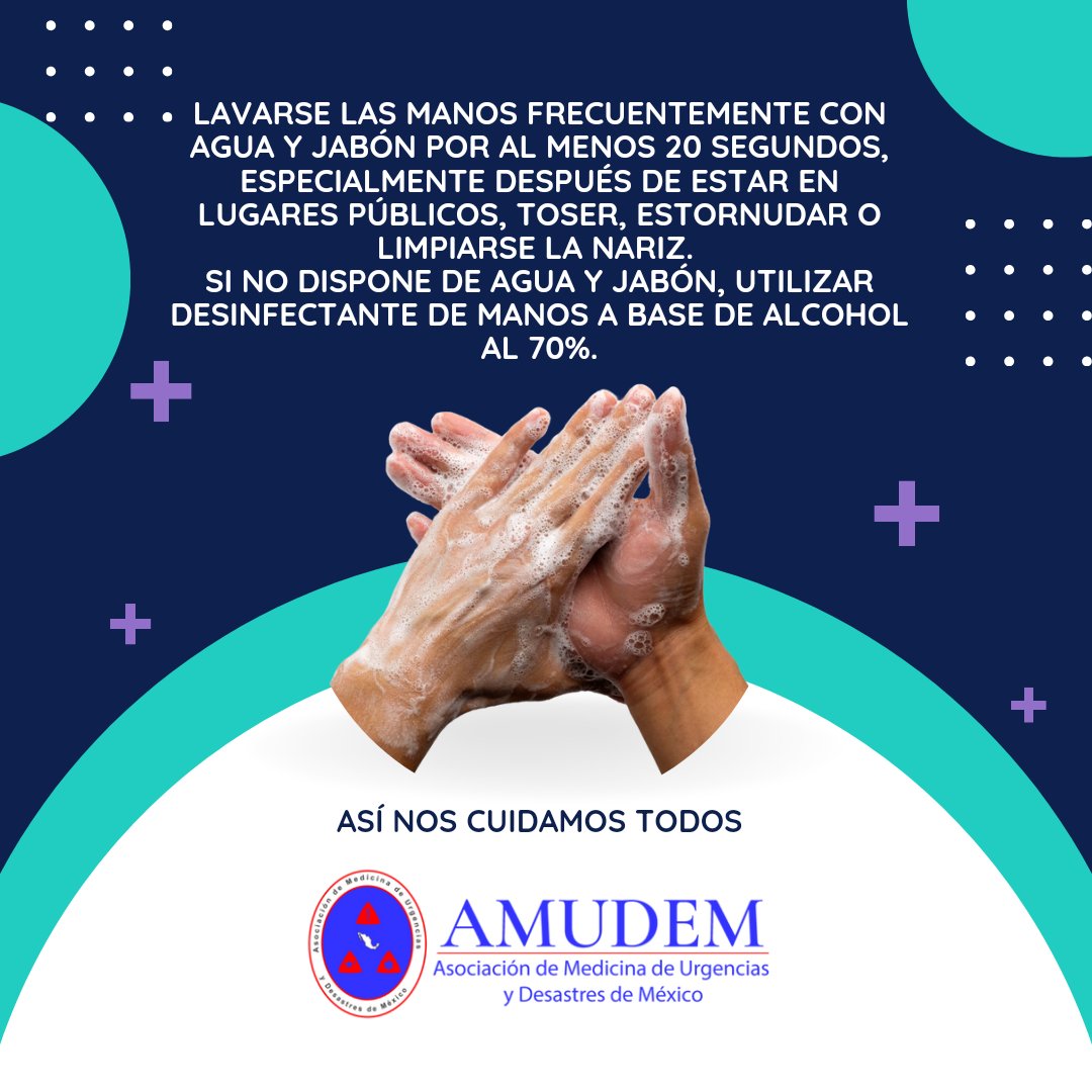 amudem's tweet image. 📢 Atención a todos: En la Asociación de Medicina de Urgencias y Desastres de México, queremos recordarte algunas medidas importantes para prevenir la infección por SARS-CoV-2:

¡No bajemos la guardia!

#PrevenciónCOVID #UsaCubrebocas #LávateLasManos #AMUDEM #SaludPrimero