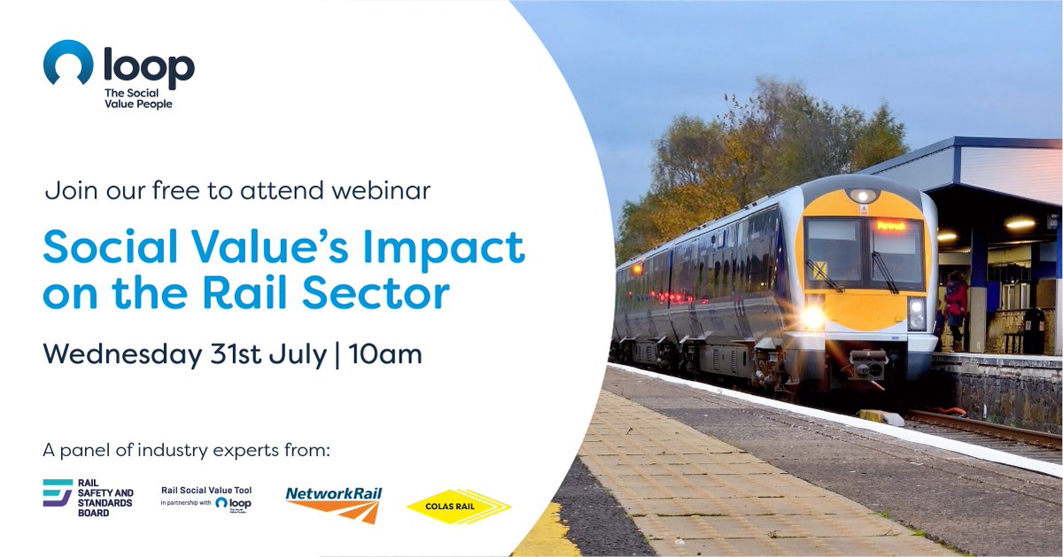 Loop - The Social Value People (@loopsocialvalue) on Twitter photo 📣 An insightful webinar has just been announced!
We’ll be joining industry experts from <a href="/networkrail/">Network Rail</a>, <a href="/ColasRailUK/">Colas Rail UK</a> and <a href="/RSSB_rail/">RSSB</a> for an exploration on social value in the rail industry, discussing the challenges faced and much more.
Register today:
us02web.zoom.us/webinar/regist… 📣 An insightful webinar has just been announced!
We’ll be joining industry experts from <a href="/networkrail/">Network Rail</a>, <a href="/ColasRailUK/">Colas Rail UK</a> and <a href="/RSSB_rail/">RSSB</a> for an exploration on social value in the rail industry, discussing the challenges faced and much more.
Register today:
us02web.zoom.us/webinar/regist…