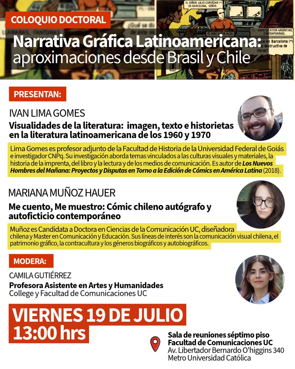 Amanhã, na PUC-Chile, apresentando alguns resultados e novas ideias de pesquisa sobre relações imagem/texto, literatura e quadrinhos na América Latina. Muito tempo sem visitar o Chile, mas já lembrei o porquê de ter encantado por esse país. Obrigado pela oportunidade, <a href="/millychu/">I don't use this platform anymore.</a> !
