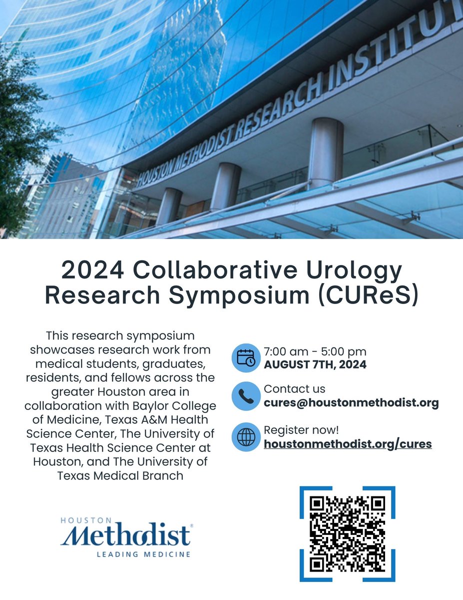HMethodistUro's tweet photo. The CUReS countdown begins today! We are only 21 days away from our 4th Annual Collaborative Urologic Research Symposium (CUReS) in partnership w/ @bcm_urology, @UTHUrology, @TAMUmedicine &amp; @UTMBUrology👏

Register here: https://t.co/FDCW7dLBwh

See y'all there!😄 https://t.co/9ZSdiA0LkL