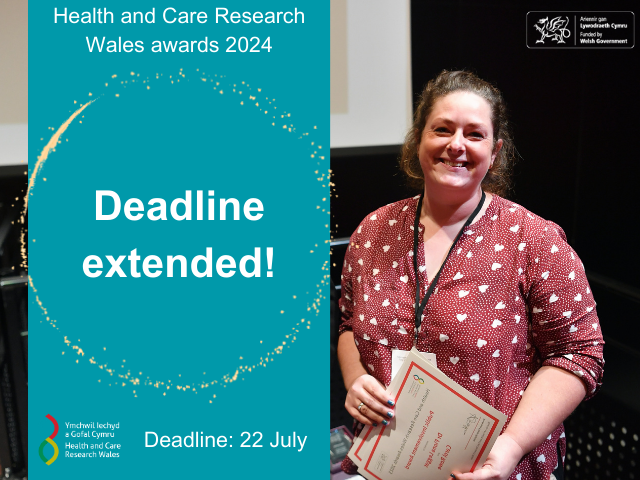 Did you think you’d missed your opportunity to apply for our awards?

We’ve extended the deadline to 2 September! Don’t miss your opportunity to win a £250 bursary and celebrate your amazing work.

Apply now: healthandcareresearchwales.org/about/news/fin…

#ResearchWales24